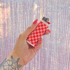 Burning Love Lighters Lighter Case- Pink Checkerboard