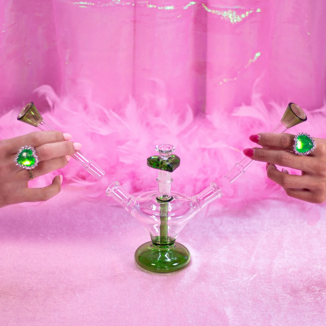 Burning Love Lovebirds Water Pipe- Green Bongs 3 Burning Love Lovebirds Water Pipe- Green Bongs